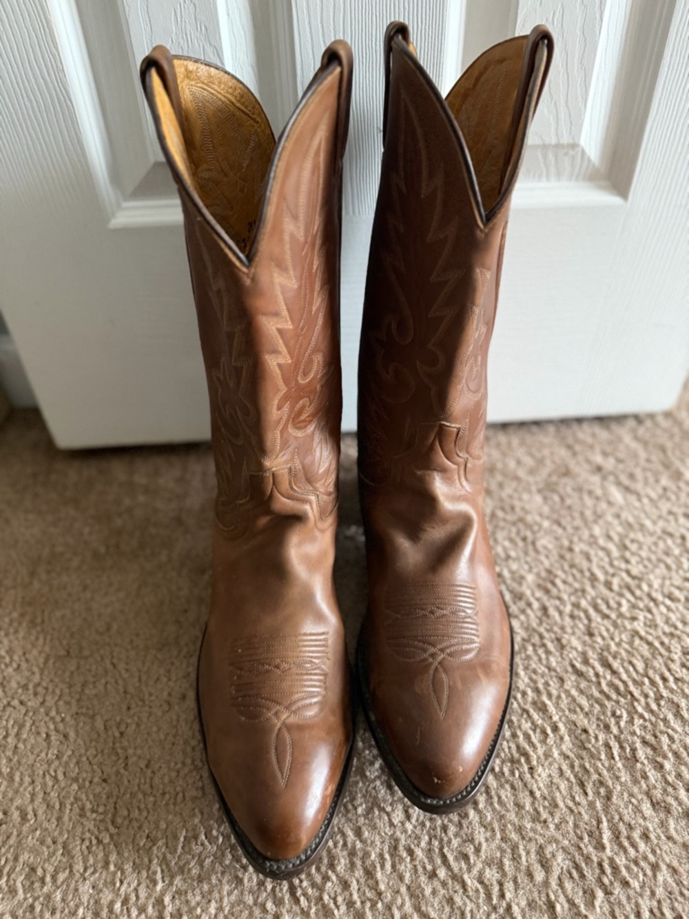 VINTAGE DAN POST MEN'S WESTERN BROWN LEATHER BOOTS SIZE 13EW COWBOY - Picture 6 of 8